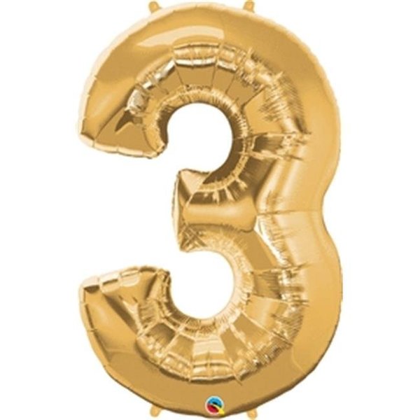 Anagram Anagram 87822 44 in. Number 3 Gold Shape Air Fill Foil Balloon 87822